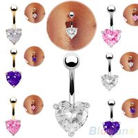 Wholesale Silver Gold Navel Belly Button Ring Rhinestone Bar Heart Star Belly Piercing Body Jewelry TV