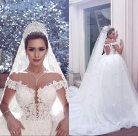 Wholesale Unique Ball Gown Floral Lace Wedding Dresses Off The Shoulder Keyhole Back Country Bridal Gown Discount Appliques Beaded Puffy Garden Dress