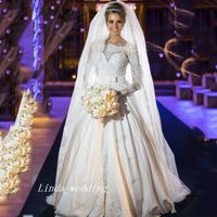 Wholesale 2019 Traditional Long Sleeve White Wedding Dresses Good Quality Princess Lace A Line Bridal Party Gowns
