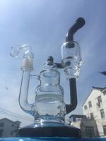 Wholesale Colorful Glass Bongs Classic double Cake recycler Smoking Pipe Dab Rigs hitman Water Pipes Bong with mm male joint