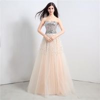 Wholesale 2017 Sweetheart Neckline Sequins A line Beaded Tulle Evening Dress Sleeveless Floor Length Lace Up Prom Party Gown
