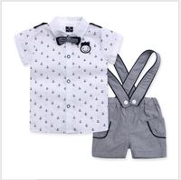 Wholesale 3 Set Baby Boys Navy Style Clothing Sets Children Short Sleeve Anchor Shirt Suspender Shorts Bowtie Kids Suits Boy Outfits