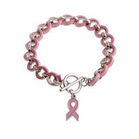Wholesale New Pink Ribbon Breast Cancer Awareness Wake Visor Charm Bracelets Bangles Pink alloy Love ribbon Chenille woven Bracelet