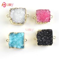 Wholesale Hot Selling Gold Plated Druzy Rock Quartz Crystal Colored Square Double Buckle Pendant Fashion Jewelry