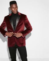 Wholesale 2018 Custom Made Burgundy Velvet Wedding Tuxedos for Groom Wear Black Peaked Lapel Blazer Classic Fit Two Piece Men Suits Jacket Pants