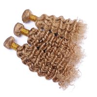Wholesale New Arrival Honey Blonde Human Hair Bundles Brazilian A Pure Color Deep Wave Wavy Hair Weaves Weft Deep Curly Hair Extensions