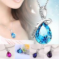 Wholesale 2016 hot sale pc Fashion Jewelry Womens Crystal Angel Tears Drop Water Pendant Necklace angel tear drop pendant