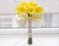 Wholesale Calla Lily Bridal Bouquets Yellow and White Two Colors on Sale Wedding Flowers Bridesmaid Bouquet with Lace Charming Flower Decorations
