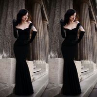 Wholesale Sexy Evening Velvet Dresses Fitted Mermaid Off the Shoulder Sleeveless Trumpet Floor Length Custom Made Cheap Black Prom Party Gowns Gothic