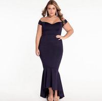 Wholesale 2107 new Woman fashion Navy Blue The back zips A shoulder Mermaid Polyester Evening dress Women s clothing Dress hot sale