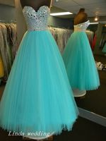 Wholesale Real Photo Mint Green Prom Dress Good Quality Sweetheart Tulle Crystal Beaded Evening Dress Party Gown Homecoming Dress