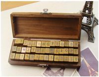 Wholesale 42 set Creative letters and numbers stamp set wood gift box wooden stamp wooden box