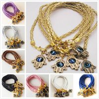 Wholesale Free gold HAMSA HAND Evil Eye String Bracelets Lucky Charms Leather HOT cm