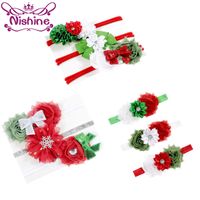 Wholesale Nishine Fashion Shabby Chiffon Flower Girls Christmas Headband Hair Ribbon Bow Children Headband Set Christmas Baby Gift