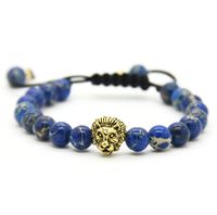 Wholesale 1PCS Retail Men s Bracelets mm Stone Beads Gold Silver Plated Lion Head Braiding Bracelets
