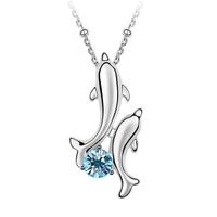 Wholesale Clavicle Short Paragraph Women Crystal Pendants Necklace Dolphin Fashion Jewelry made with Swarovski Elements White Gold Plated