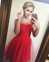 Wholesale Sweetheart Straps Short Empire Ruffle Ball Gown Square neck Knee Length Satin Tulle Homecoming Cocktail Prom Dress