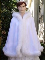 Wholesale Warm Bridal Cape Wraps Custom Made Winter Wedding Cloak Cape Hooded with Fur Trim Short Bridal Wraps Winter Jacket Coat for Bride