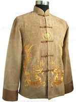 Wholesale Fall High Fashion Gold Chinese Men s Style Top Polyester Jacket Button Coat Embroidery Tang Suit Costume Size S M L XL XXL XXXL M1146