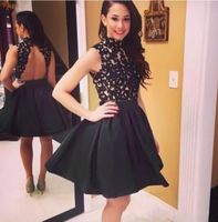 Wholesale Black High Neck A Line Knee Length Homecoming Dresses Appliques Vintage Open Back Sleeveless Party Prom Gowns Elegant