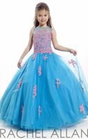 Wholesale Turquoise RACHEL ALLAN Girl s Pageant Dresses Patchwork Lace Organza Ball Gown Flower Girl Dresses For Weddings Party Prom Gowns HY897