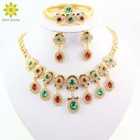 Wholesale Jewelry Sets African Beads Collar Statement Necklace Earrings Bracelet Rings For Women CZ Diamond Vintage Party Accessories