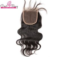 Wholesale 100 Unprocessed Indian Virgin Human Hair Weave quot quot Natural Color Body Wave Retail piece Lace Top Closure Hairpieces Greatremy Sale