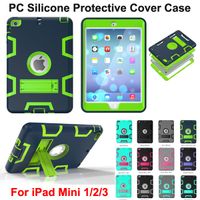 Wholesale FREE DHL Shockproof Protector Cases in Robot Defender Robot Hybrid PC Silicon Kickstand Stand Back Cover Case For iPad Mini mini3