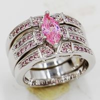 Wholesale fine Hot sale Marquise Cut Pink Sapphrie Simulated Diamond KT White Gold GF in Women Wedding Ring Set with box
