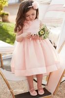 Wholesale 2019 Cute Blush Pink Flower Girl Dresses High Quality Handmade Flowers Short Pretty Little Kids Pageant Dress For Girls Boho Wedding