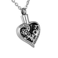 Wholesale Lily Urn Necklaces Cremation Jewelry Black Epoxy Flowers MOM Heart Memorial Pendant Stainless Steel For Ashes with gift bag