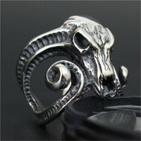 Wholesale 5pcs size Heavy Durable Sheep Head Ring L Stainless Steel Fashion Jewelry Men Boy Biker Persona Design Animal Head Ring