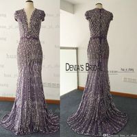 Wholesale Real Image Sheer Evening Dresses Deep V Neck Major Beading Crystal Cape Sleeves Mermaid Tulle Under Lace Evening Gowns Dhyz