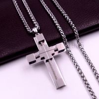 Wholesale 18 quot MENS Stainless Steel cool Silver Wheat chain Link Chain Necklace Cross Pendant