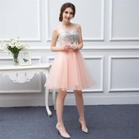 Wholesale Best Selling Prom Gown Fast Shipping High Quality Tulle Beaded Knee Length Short Peach Coral Prom Dresses On Sale