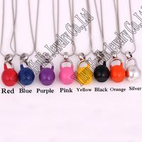 Wholesale Best price High Quality rhodium plated zinc studded with sparkling crystals KETTLE BELL Fitness Sporty pendant snake chain necklace