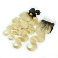 Wholesale Blonde Ombre Brazilian Human Hair Weave Dark Roots with Top Closure Body Wave B Blonde Ombre x4 Lace Front Closure with Bundles
