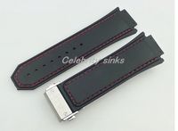 Wholesale 30mm New High Quality Red Stitched Black Silicone Rubber Watch BAND Strap with silver clasp