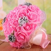 Wholesale Beautiful Bridal Wedding Bouquet All Handmade Bridal Flower Wedding Bouquets Artificial Pearls Flower Rose Bouquet with gift Colors