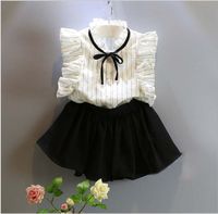 Wholesale Cute Girls Summer Clothes Sets New Children Striped Sleeveless Vest Shirt Black Short Skirts Kids Outfits Baby Girl Suits set