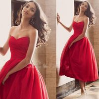 Wholesale Hot Sale Sweetheart Red Tulle Short Evening Dresses Tea Length Simple Prom Party Dresses Plus Size For Custom Made