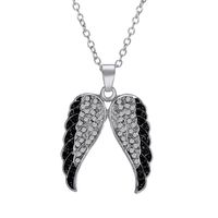 Wholesale Sterling Silver Black and White Diamond Angel Wings Pendant Necklace