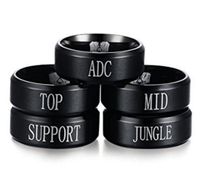Wholesale 8MM Black Stainless Steel League of Legends LOL Rings Top Jungle Adc Mid Support Engraved