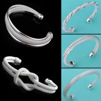 Wholesale 925 Sterling Silver plated Bangle Bracelets styles shining Women s cuff Bangle Bracelet Jewelry Hot Sale