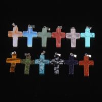 Wholesale Natural Pink Blue Green Rough Rose Cherry Crystal Quartz Real Stone Cross Pendant Necklace Chain Sweater Necklaces Hot New Jewelry