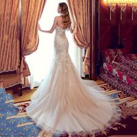 Wholesale Fantastic Tulle Sweetheart Neckline Natural Waistline Mermaid Wedding Dress Luxury Beaded Lace Appliques Bridal Gowns Wedding Dresses