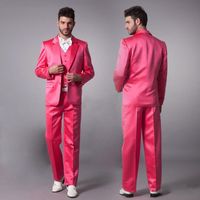 Wholesale Hot Sale Pink New Groom Tuxedos Satin Material Groomsmen Men Wedding Suits Boy Formal Dress Jacket Pants Tie Vest