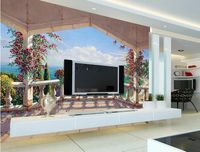 Wholesale 3D photo wallpaper custom wall murals wallpaper Beautiful European style flower overlooking the seaside white sail painting background wall
