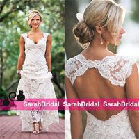 Wholesale Full Lace Wedding Dresses Cheap V Neck Hollow Back Long Sweep Train Boho Garden Bridal Gown Custom Made Country Style New