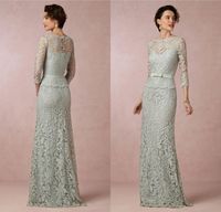 Wholesale Elegant Lace Mother of the Bride Dresses Eiffelbride Sexy Illusion Long Sleeve A Line Sage Evening Gowns Formal Mother Dresses